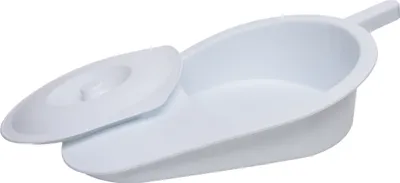 Produktbild von Stechbecken mit Deckel und Griff Bettpfanne aus Kunststoff, abgeschrägt weiss
