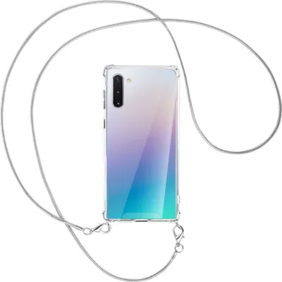 Produktbild von Handykette Backcover-Schutzhülle mit Band (Metall silberfarben) für Samsung Galaxy Note 10 (N970) - silberfarbene Kette Snake