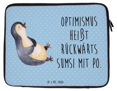 Produktbild von Mr. & Mrs. Panda Laptop Hülle Pinguin Lachen 27 x 36 cm - Blau Pastell - Geschenk, Optimismus, Laptoptasche, Lol, Schutzhülle, Haha, Laptophülle, Tasche, Humor