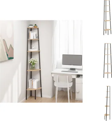 Produktbild von vidaXL Eckregal mit 5 Böden Hellbraun und Schwarz 45,5x31,5x180 cm -  Bücherregale & Bücherschränke