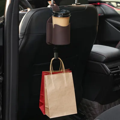 Image de Porte-gobelets en cuir multifonctionnels avec crochets pour appuie-tête