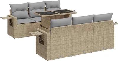 Zdjęcie produktu dla vidaXL 7-częściowa sofa ogrodowa z poduszkami Beżowy polirattan