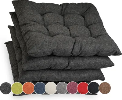 Produktbild von Sunnypillow 4er Set Stuhlkissen mit Bändern 45x45 cm Bequeme Polsterauflage 8cm dick Auflage für Stühle / Bänke in Haus und Garten Sitzkissen Sitzauflage Gartenkissen Outdoor / Indoor | Anthrazit
