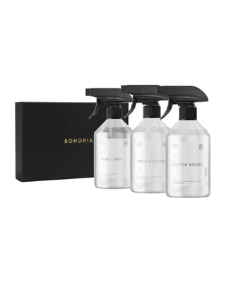 Produktbild von BOHORIA Premium Raumspray Set 3x250 ml – Frische Wäsche Duft mit PURE LINEN, FRESH Baumwolle & Baumwolle BREEZE – Lufterfrischer Raumduft für Zuhause