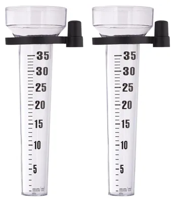 Immagine prodotto di TRANKIELO® - Set di 2 pluviometri con supporto – Plastica resistente agli agenti atmosferici – Misurazione delle precipitazioni fino a 35 mm/m²