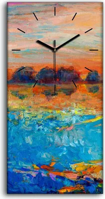 Produktbild von Wanduhr Leinwand Bild Uhr Geräuschlos 30x60 Landschafts Wasser See und Baum - schwarze Hände