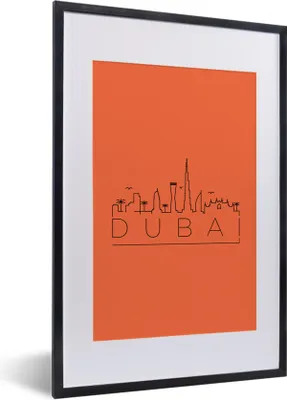 Produktbild von MuchoWow® MuchoWow® Gerahmtes Poster Skyline "Dubai" orange 40x60 cm - Poster mit zchwarzem Bilderrahmen - Poster in Rahmen