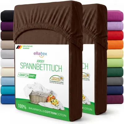 Produktbild von EllaTex 2er Pack Jersey Spannbettlaken 180x200–200x200 Baumwolle – Spannbetttücher Set mit Rundumgummi, in Farbe: Schokobraun