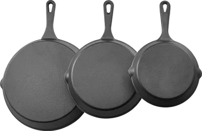 Obrázok produktu pre SucceBuy sada liatinových panvíc (160/220/265 mm), robustné panvice so žiaruvzdornou rukoväťou, univerzálny riad do rúry, na plyn a elektrinu, čierna farba