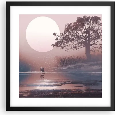 Produktbild von Gerahmtes Poster - Schwarzer Rahmen - Mond Paar Baum - 40x40 cm - Wand Bild - Wanddeko - Wandbilder - Kunstposter - Wandposter - Bilderrahmen - Bilder - Kunstdruck - Wandbild - P2BAC40x40-4236