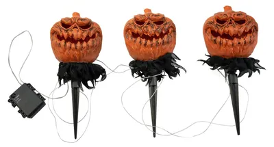 Productafbeelding van EUROPALMS Halloween-pompoenen met aardespies, set van 3, 39 cm (83316121)