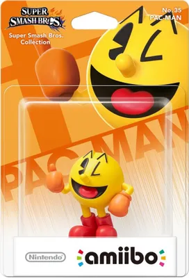 The image shows a packaged Nintendo amiibo figure of Pac-Man, with the game's branding and the amiibo logo visible.