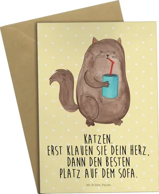 Produktbild von Mr. & Mrs. Panda Grußkarte Katze Dose - Gelb Pastell - Geschenk, osterkarte, Herz, Bezaubernd, Cats, glückwunschkarten, Cat, weihnachtskarten, Katzen, genesungskarte
