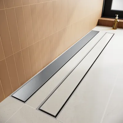 Produktbild von SONNI 80 cm Bodenablauf, flache Duschrinne, Edelstahl + befliesbare Oberfläche Two-in-One-Design, 360° verstellbarer Siphon, mit Anti-Geruchs- und Sek