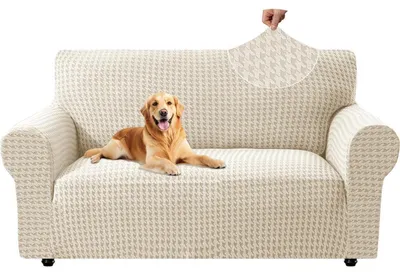 Produktbild von Stretch Sofa Überzug 2 Sitzer Beige 145-175cm mit Armlehne, rutschfest, Jacquard