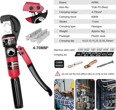 Produktbild von Hydraulische Crimpzange, Crimpbereich 4-70mm², Crimpkraft 60KN, YQK-70 Rot