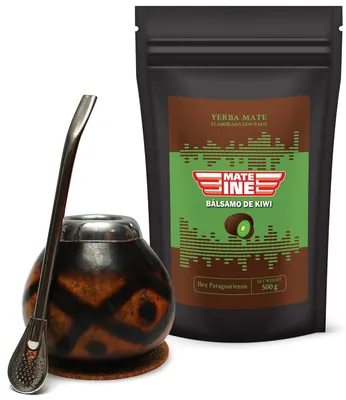 Produktbild von Yerba Mate Tee Set - Paraguayischer Yerba Mate Mateine Bálsamo de Kiwi 500g - Natürliche Mate Tee Becher Kalebasse - Bombilla