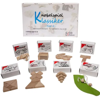 Produktbild von GICO Knobelspiel Klassiker Set 2 - 8 Geduldspiele in Geschenkverpackung - 2181