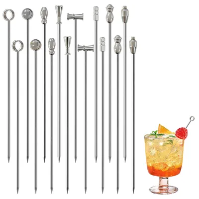 16 Edelstahl-Cocktailspieße, wiederverwendbar, 10,8 cm