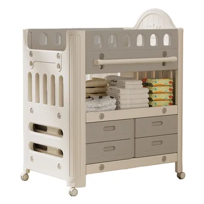 Produktbild von Wickelkommode mit Wickelaufsatz，Wickelschrank, Wickelaufsatz, Baby Möbel Kommode, Höhenverstellbarer Wickeltisch mit 4 Schubladen Grau 【NBT598】