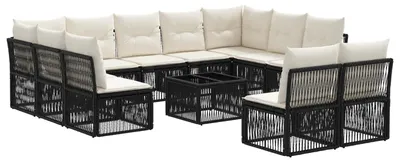 Zdjęcie produktu dla vidaXL Sofa ogrodowa 12-częściowa z czarnego polirattanu