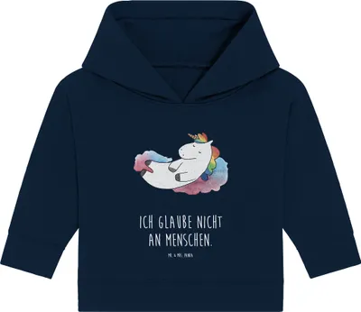 Produktbild von Mr. & Mrs. Panda Organic Baby Hoodie Einhorn Wolke 7 12. - 18. Monat - French Navy - Geschenk, Menschen, Kapuzensweatshirt, Unicorn, Witzig, Kapuzenshirt, Einhörner