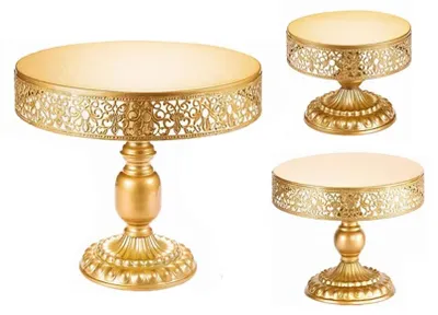 Image de set de 3 présentoirs à gâteaux dorés - Présentoir décoratif en fer, Réutilisable, Amovible, Support stable pour cupcakes pour les fêtes