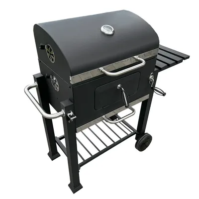 Produktbild von 4iQ Kohlegrill mit Gusseisenrost Grillwagen mit 2 Grillflächen 55x36 cm und 535x24 cm Schwarz