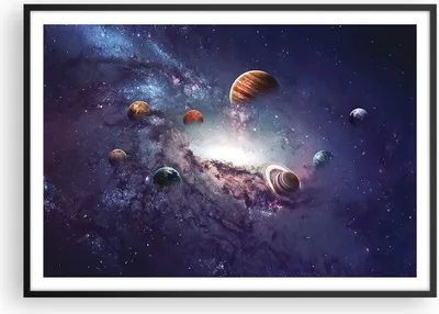 Produktbild von Gerahmtes Poster - Schwarzer Rahmen - Kosmos Planeten die Sterne - 100x70 cm - Wand Bild - Wanddeko - Wandbilder - Kunstposter - Wandposter - Bilderrahmen - Bilder - Kunstdruck - P2BAA100x70-4851