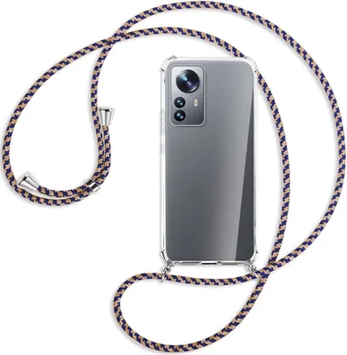 Produktbild von Handykette Backcover-Schutzhülle mit Band (Metall silberfarben) für Xiaomi 12 Pro - blau+beige