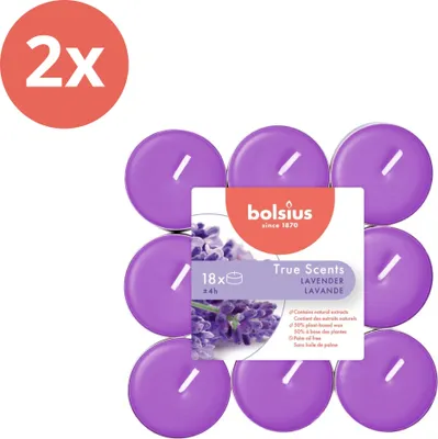 Produktbild von Bolsius - True Scents - Duft-Teelichter - 18 Stück pro Packung - Lavendel - Vorteilspack - 36 Stücke - 2 Verpackung