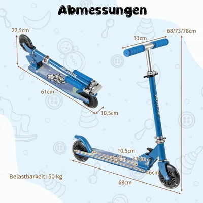 Produktbild von Faltbarer Kinderroller mit LED-Rädern und verstellbarem Lenker