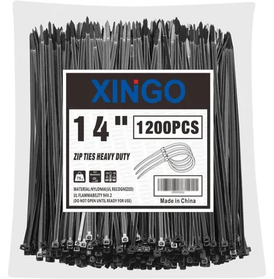 Immagine prodotto di Fascette stringicavo nere, lunghezza 350 mm, larghezza 5,8 mm, resistenza alla trazione 37 kg, resistenti ai raggi UV, confezione da 1200 pezzi