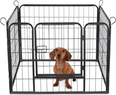 Produktbild von ACAZA Hundeauslauf in 4 Platten - Hundehütte - Mit Tür - 60 cm hoch - Schwarz