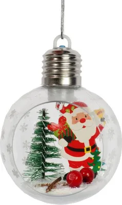 Zdjęcie produktu dla Bombka Plastikowa Z Oświetleniem Led I Mikołajem 8 Cm Ii