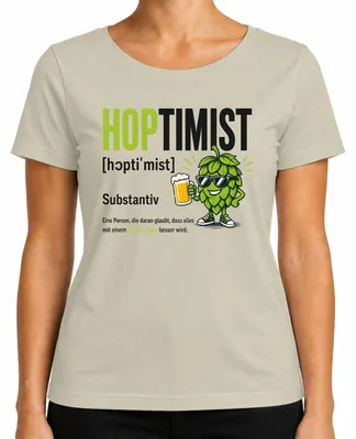 Productafbeelding van Hoptimist Bier, grappig, brouwer, traditionele kleding, lederhosen, dames T-shirt, naturel, maat L