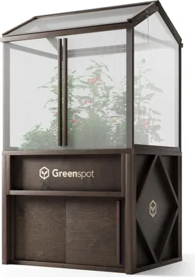 Produktbild von Großzügiges kleines Gewächshaus für Garten, Terrasse, Balkon - 100x80x180 cm - Mini-Hochgewächshaus aus Holz - Mini-Wintergarten, kleines Gewächshaus für Tomaten, Kräuter, Gemüse, Obst - Farbe: dunkles Palisander