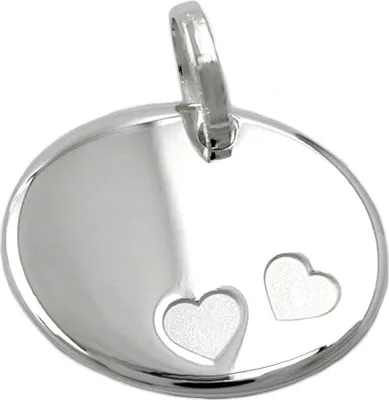 Produktbild von Anhänger oval mit zwei Herzen echtes 925 Silber Kettenanhänger Silberanhänger