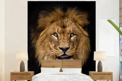 Produktbild von MuchoWow® Fototapete für Wohnzimmer oder Schlafzimmer Wandtapete Vinyl Motivtapete Löwe - Porträt - Schwarz - Tiere - 225x280 cm - Wohnzimmer tapete