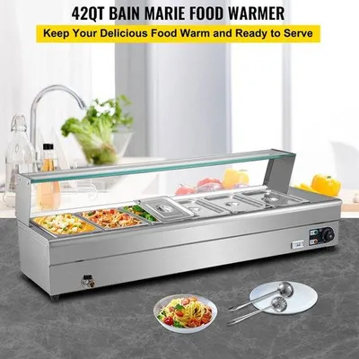 Image de Bain-marie Royal Catering - avec 6 bacs GN 1/3 - robinet de vidange - protection en verre