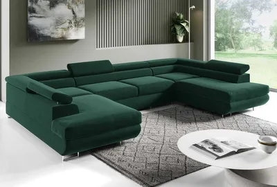 Produktbild von Ecksofa in U-Form PORTO, U-förmige Eckcouch mit Schlaffunktion, ausziehbares Sofa, 2 Bettzeugbehälter, verstellbare Kopfstützen, (Monolith 37)