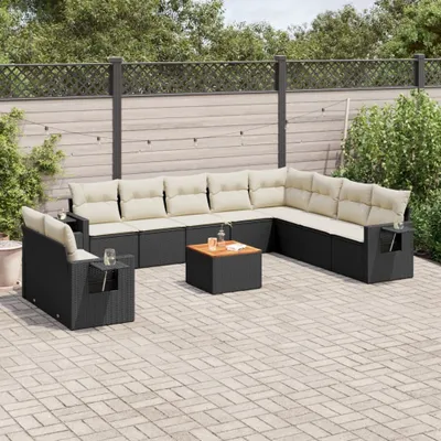 Produktbild von 11-tlg. Garten-Sofagarnitur mit Kissen Schwarz Poly Rattan 3224635
