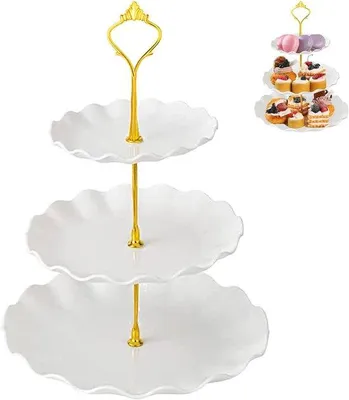 Produktbild von Drei-Etagen-Gold-Dessert-Stand für Cupcakes und Torten
