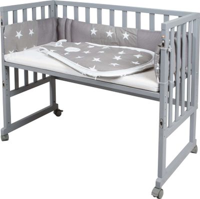 roba safe asleep® Stubenbett 3 in 1  "Little Stars" Beistellbett grau, Babybett & Bank, mit Zubehör