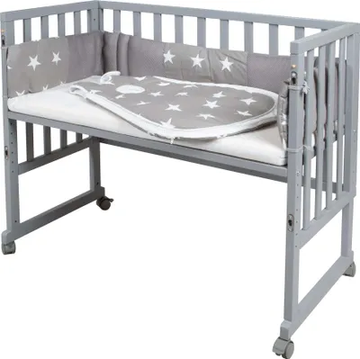 Produktbild von roba Stubenbett 3 in 1 Beistellbett Babybett & Bank, am Elternbett einhängbar, safe asleep®, Jacquard Mesh, mit Zubehör, Liegefläche 90 x 45 cm