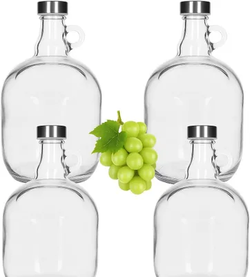 Produktbild von 4x 3L Glas Weinballon mit rundem Griff Flasche Glasballon Weinflasche Likörflasche Essig-Öl Schnapsflasche Wasserflasche für Hausbrennerei Honiglikör