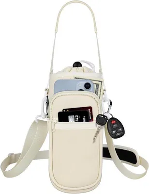 Produktbild von Isolerterter Tragetasche für Wasserflaschen - 25 oz/32 oz Wasserflaschenhalter mit 2 Taschen - Isolierte Wasserflaschenhalter für Sportwasserflaschen - Ideal für Wandern, Reisen und Camping - Beige