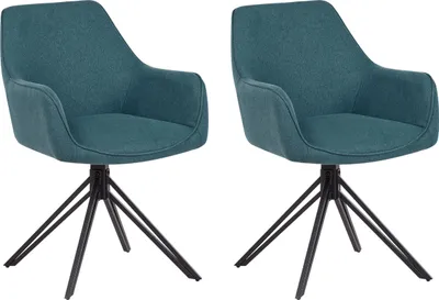 Zdjęcie produktu dla BELIANI Zestaw 2 krzeseł lazurowy obrotowych tapicerowanych z metalowymi czarnymi nogami fotele do jadalni salonu styl retro