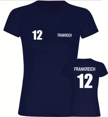Produktbild von multifanshop Damen T-Shirt - Frankreich - Trikot Nummer 12, navi, Größe 3XL
