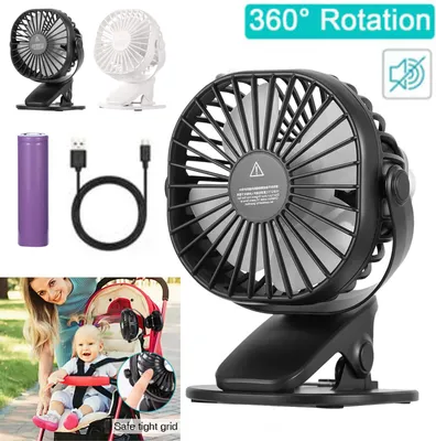 Produktbild von 360° Mini USB Ventilator Akku Clip Fan Tischventilator mit Batterie Tisch Lüfter